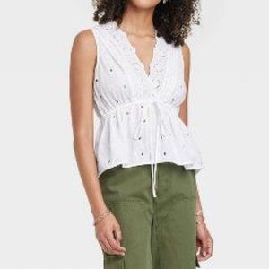 Women's Eyelet Tank Top - Universal Thread™ White XS